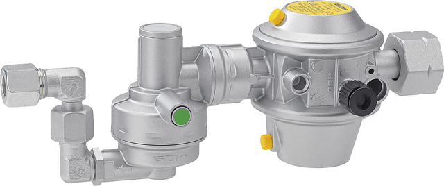 Dujų slėgio valdymo sistema. GOK Caramatic DriveOne su bako plokšte 90° 30 mbar 1,5 kg/h šukos.A x RVS10 90°