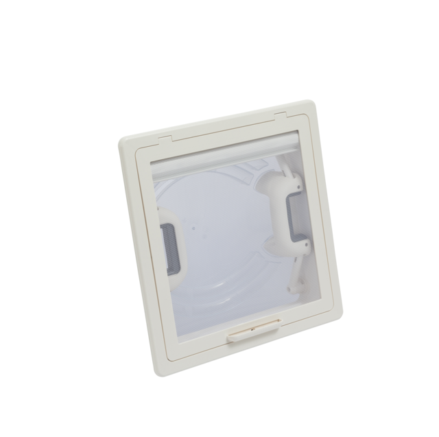 Vision Vent S eco transparent glas, frame white with net and roller blind, smoked glas, diameter 24-46cm