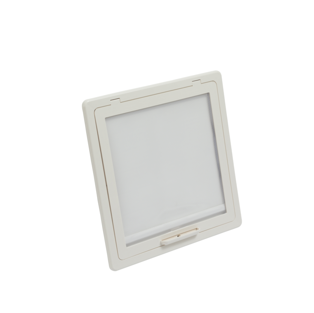 Vision Vent S eco transparent glas, frame white with net and roller blind, smoked glas, diameter 24-46cm