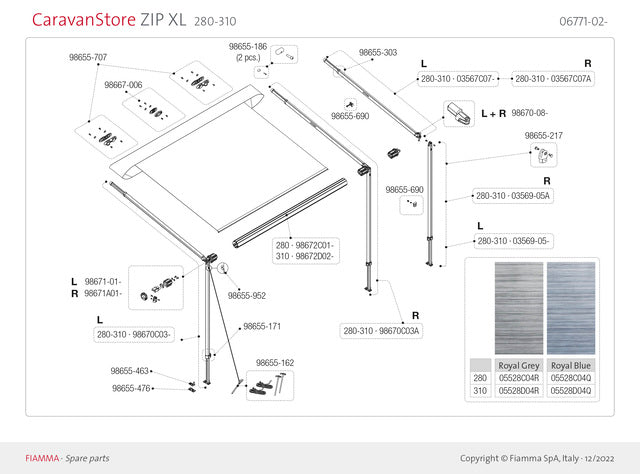 Right arm 280-310 CS Zip XL
