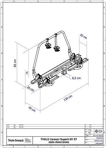 Thule bicycle rack Caravan Superb Short Version XT tow bar 2 bikes Load cap. 60 kg colour black