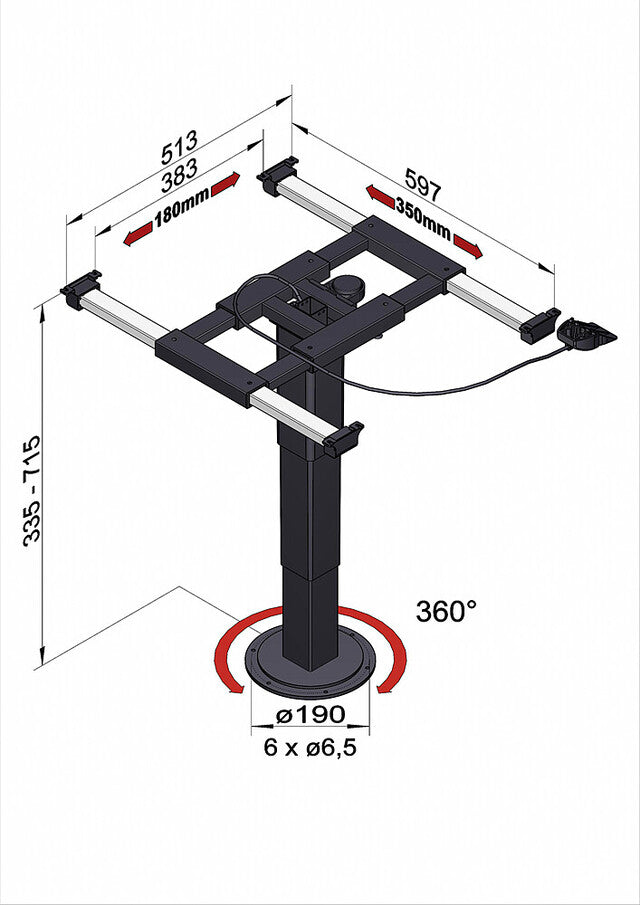 Lift frame Ilse Technik with sliding mech. and turn- table, infinitely variable