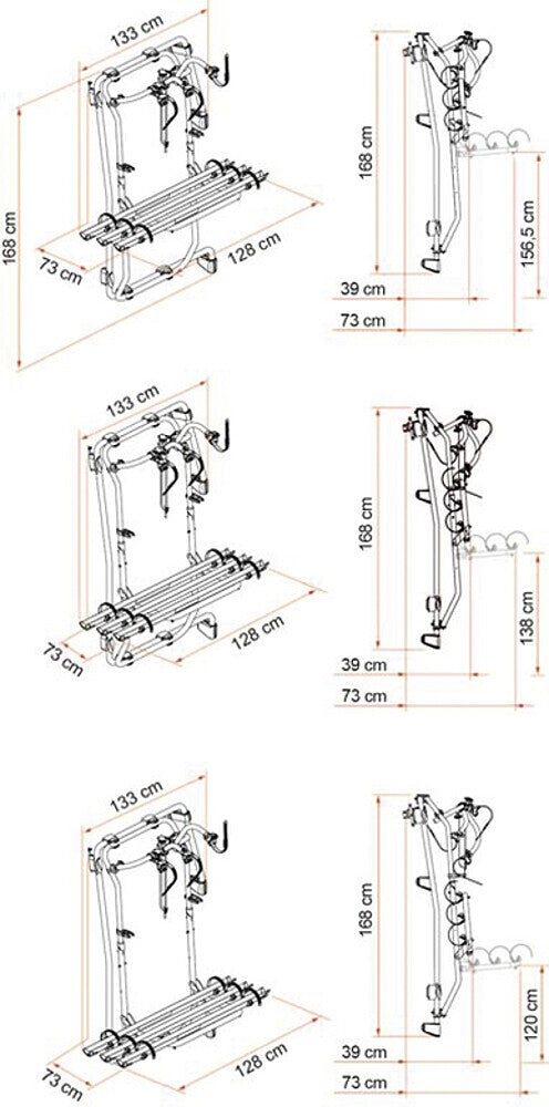 Bicycle rack FIAMMA Carry Bike Frame VW Crafter/ MAN from 2017 load cap. 50 kg 3 bikes col. aluminium