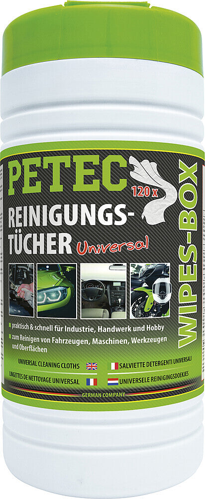 Valymo servetėlės Petec Wipes dėžutės turinys 120 servetėlių
