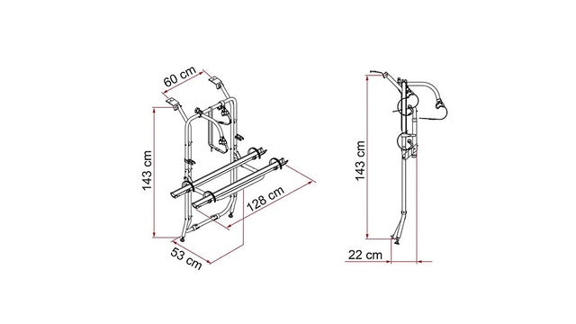 Bicycle rack FIAMMA Carry Bike Opel Vivaro / Renault Trafic 2 bikes Load cap. 60 kg colour alu.