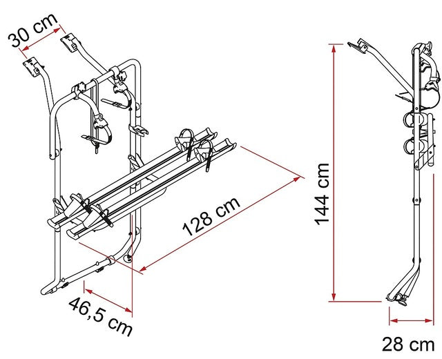 Bicycle rack FIAMMA Carry Bike VW T5 D / T6 D from 07 / 2003 2 bikes Load cap. 35 kg colour alu.