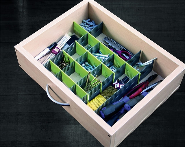 Dividers purvario for drawers 8-pcs. Colour stone-grey/ lime green