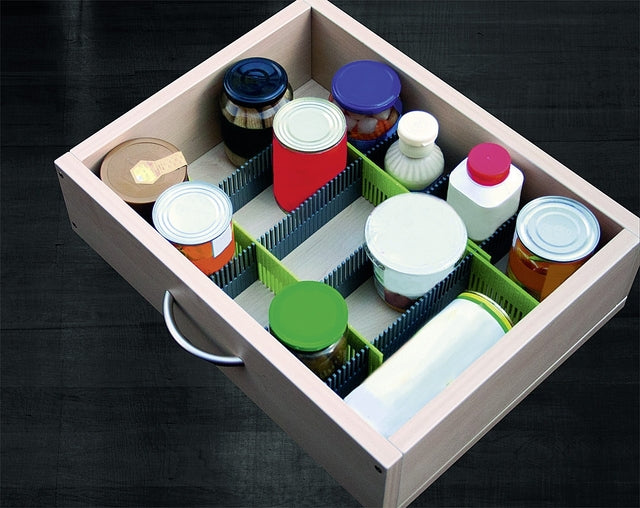 Dividers purvario for drawers 8-pcs. Colour stone-grey/ lime green