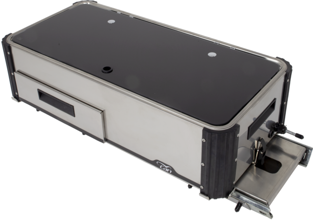 Hob/sink unit CAN Slide Out 2 Brenner, pull-out longitudinal, inc. tap, Telescope legs