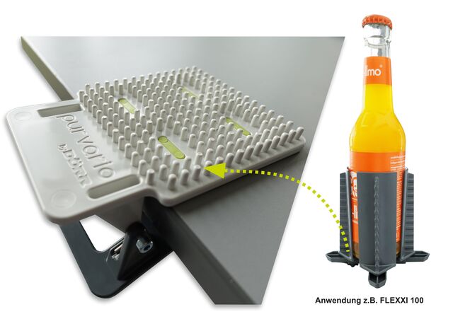 Drink/table clamping holder purvario CLIP CLAP with integrated studded panel