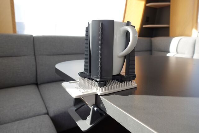 Drink/table clamping holder purvario CLIP CLAP with integrated studded panel