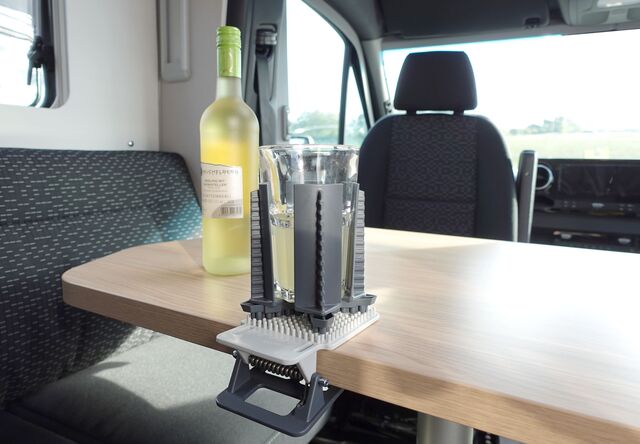 Drink/table clamping holder purvario CLIP CLAP with integrated studded panel