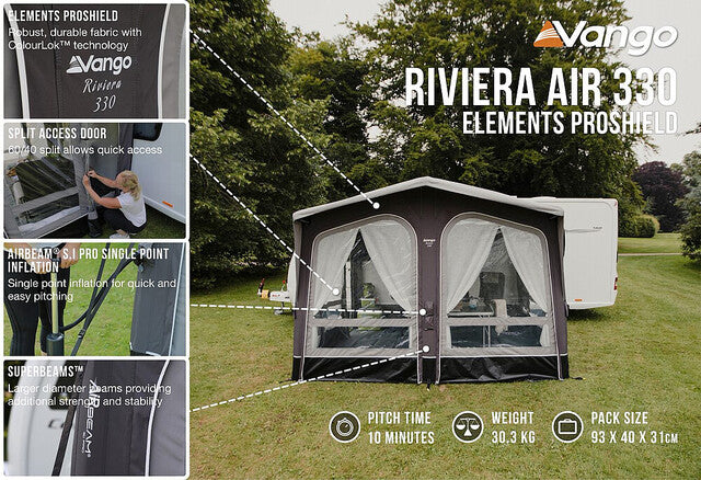 Caravan awning Vango Riviera Air 330 Elements ProShield, no groundsheet Colour grey
