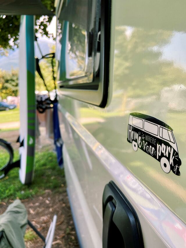 Car sticker Adventure Shop Home is where you park it