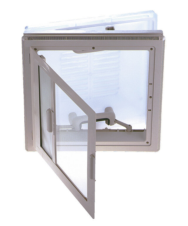 Roof hatch MPK model 42 Cutout size 40 x 40 with mosquito net and blind Frame colour beige