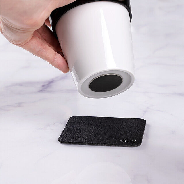 TO-GO-CUP silwy porcelain 1 cup+1 pad+1 lid col. white incl. coaster BLACK