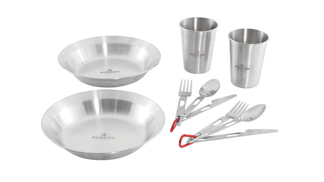 Crockery set ROBENS Sierra Steel Meal Set each 2 x plates, cups, cutlery incl. bag