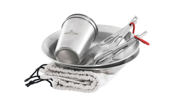 Crockery set ROBENS Sierra Steel Meal Set each 2 x plates, cups, cutlery incl. bag