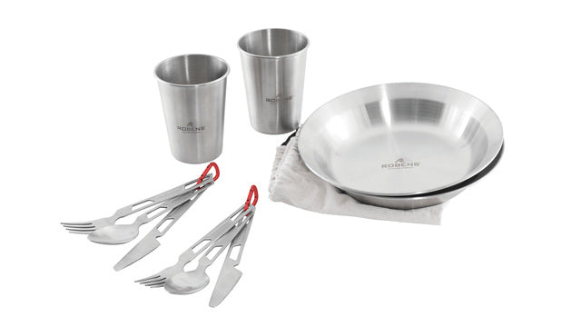 Crockery set ROBENS Sierra Steel Meal Set each 2 x plates, cups, cutlery incl. bag