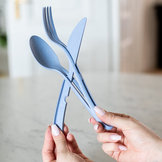 Cutlery set koziol KLIKK 3 pc, col. nature flower blue