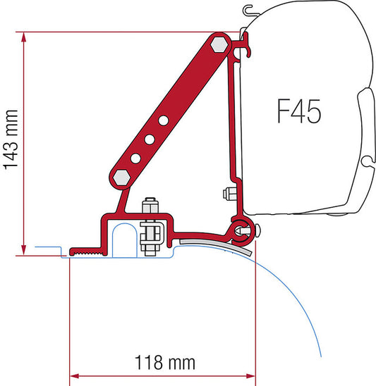 Adapterio rinkinys 2 dalių Fiamma šoninei markizei F45 S / F45 L Ducato / Jumper Boxer High Roof iki 2006-06