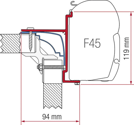 Adapterio rinkinys 4 dalių Fiamma šoninei markizei F45 S / F45 LB rstner / Laika Ecovip / Hobby