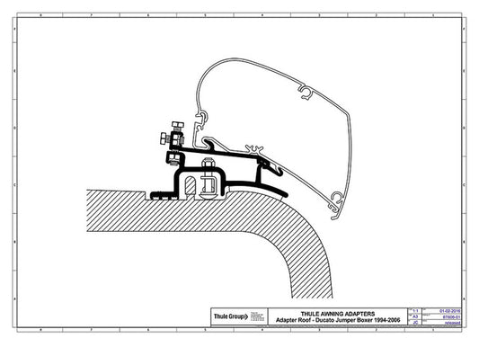 Adapterio rinkinys 2 dalių, skirtas Thule Omnistor stogo markizei, 6/9 serijos Ducato, džemperiui, 2006 m.