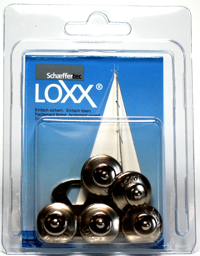 Loxx push-button top small button contents 5 pcs. brass nickel-plated