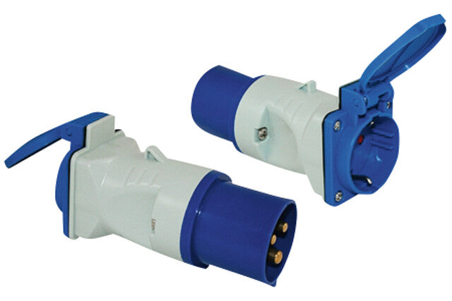 Adapteris CEE 17 Plug / Schuko lizdas su atlenkiamu dangteliu spalva mėlyna/balta
