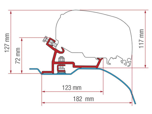 Adapterio komplektas Fiamma Multi F80/ F65 Fiat Ducato/ Citroen Jumper, Peugeot Boxer H2 iš 2006 aliuminio