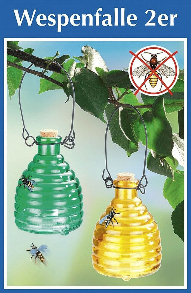 Wasp trap glass colourful green + yellow set of 2