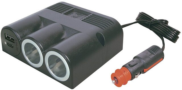 Trigubas lizdas EV PRO CAR su maitinimu USB-C/A Dvigubas lizdas 12–24 V