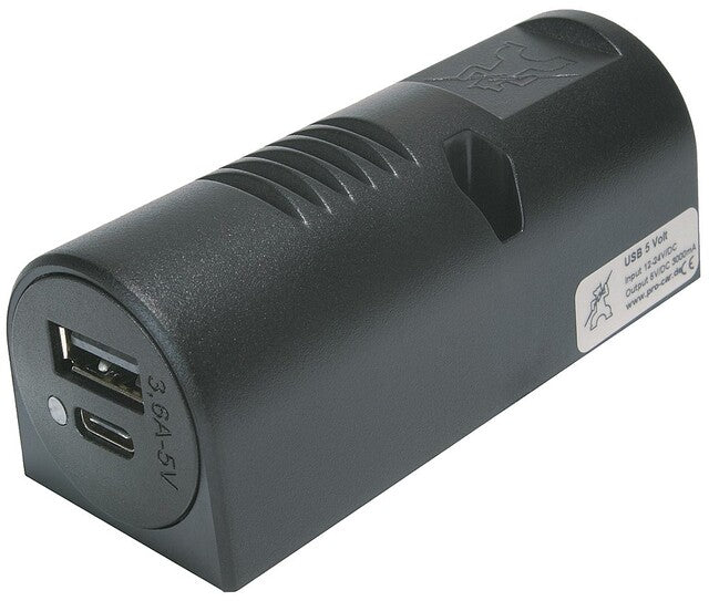 Ant paviršiaus montuojamas maitinimas USB-C/A PRO CAR dvigubas lizdas EV 3,6 A , 12–24 V