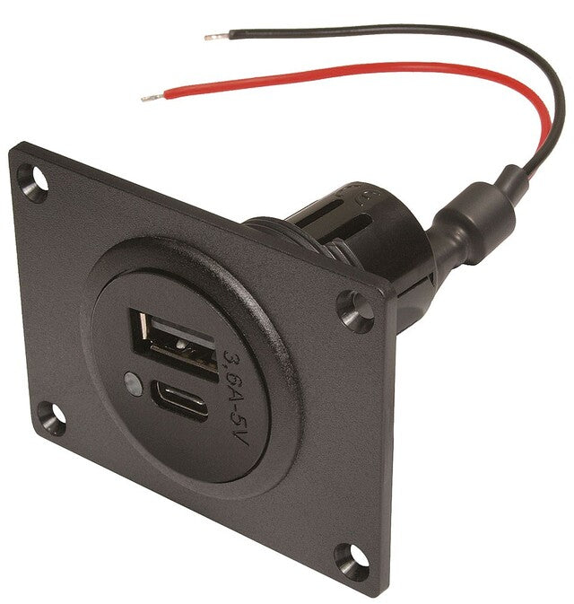 Dvigubas lizdas EV PRO CAR Power USB-C/A su surinkimo pagrindu 12–24 V