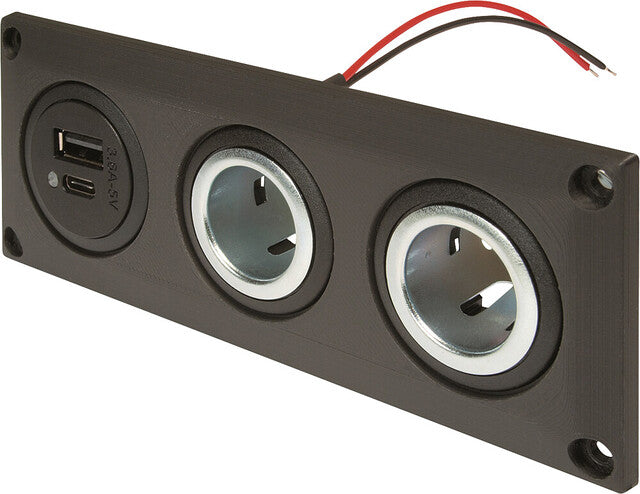 Į skydelį montuojamas lizdas EV PRO CAR su USB-C/A dvigubu lizdu + 2 maitinimo lizdai