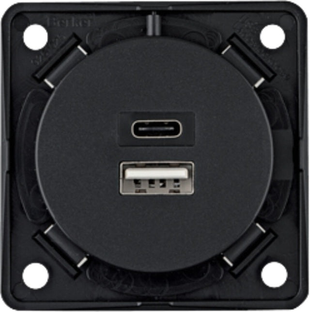 USB įkrovimo lizdas Berker 2 krypčių 230 V A+C Spalva antracitas