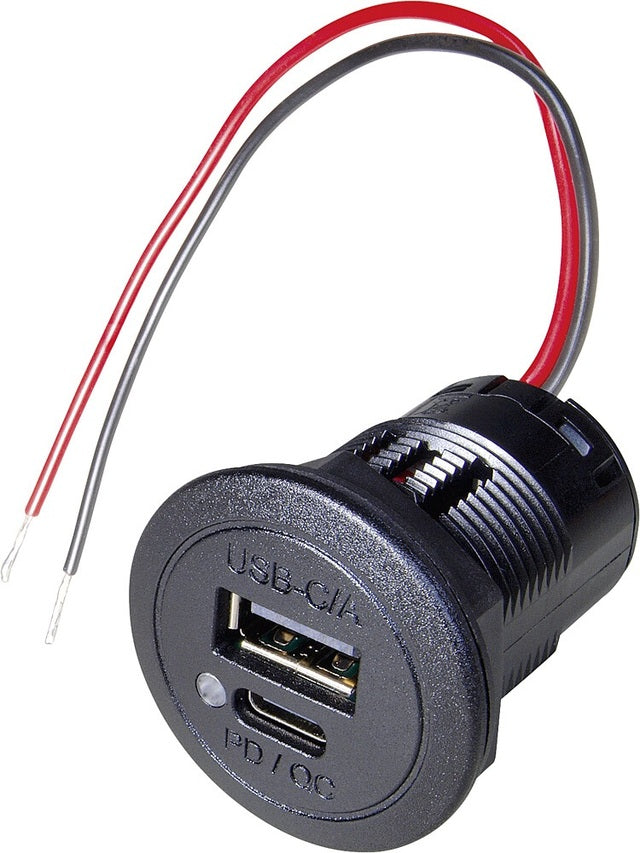 Maitinimas USB - C / A Dvigubas lizdas PRO CAR PD / QC su valdymo LED / 12 V - 24 V