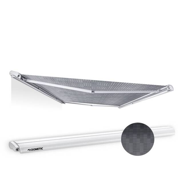 Stogo markizės DOMETIC PerfectRoof PR 2500 375 x 275 cm abr. plk. horizontas pilkas Korpusas pl. baltas, 12 V variklis