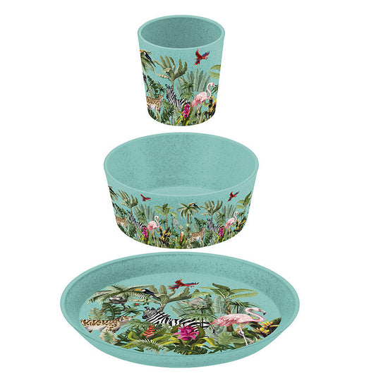 Indų rinkinys koziol CONNECT Jungle 3 vnt rinkinys Maža lėkštė + dubuo + puodelis Spalva ekologiška turkio
