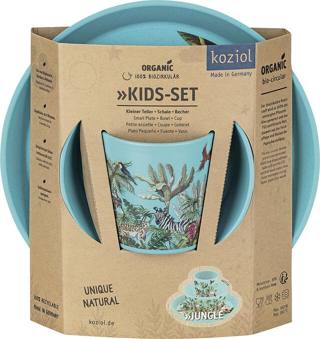 Crockery set koziol CONNECT Jungle 3 pcs set Small plate + bowl + cup Colour organic turquoise
