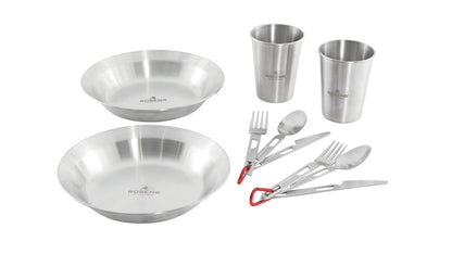 Crockery set ROBENS Sierra Steel Meal Set each 2 x plates, cups, cutlery incl. bag