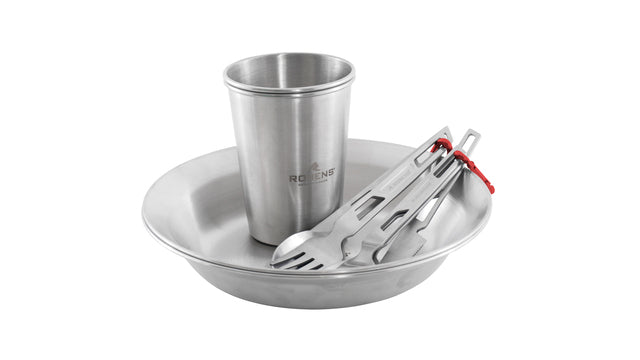 Crockery set ROBENS Sierra Steel Meal Set each 2 x plates, cups, cutlery incl. bag