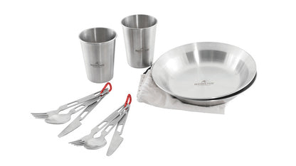 Crockery set ROBENS Sierra Steel Meal Set each 2 x plates, cups, cutlery incl. bag