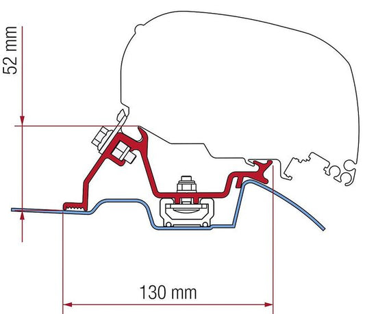 Adapterio komplektas 3 dalių Fiamma stogo markizei F65 S / F65 L Mercedes Sprinte nuo 2006-06-06 su stogo bėgeliu