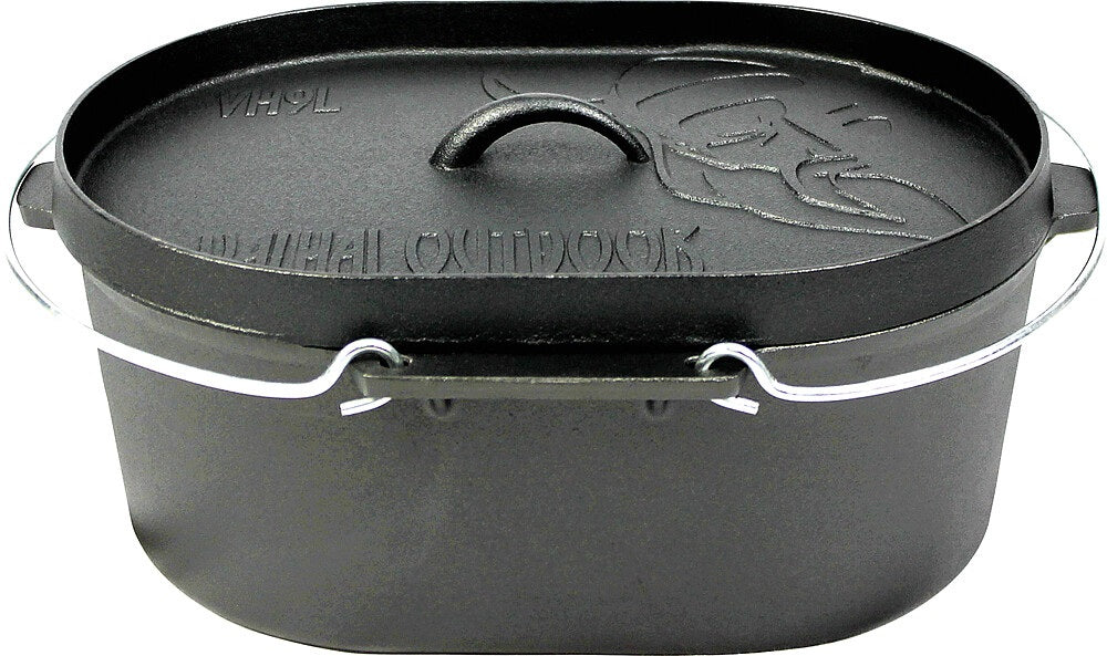 Dutch Oven Dutch Oven ketaus ovalus, plokščias dugnas, grilio rašto dangtis 9 l