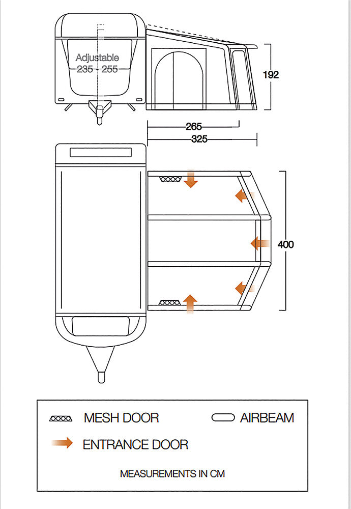 Karavano markizės Tuscany Air 400 Elements ProShield šešėlinės pilkos spalvos