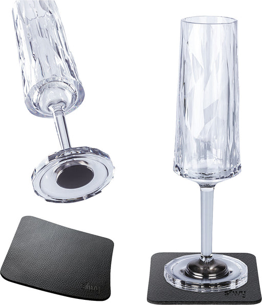 Magnetinės plastikinės taurės putojančiam vynui, 2 vnt. rinkinys, aukštųjų technologijų, skaidrios